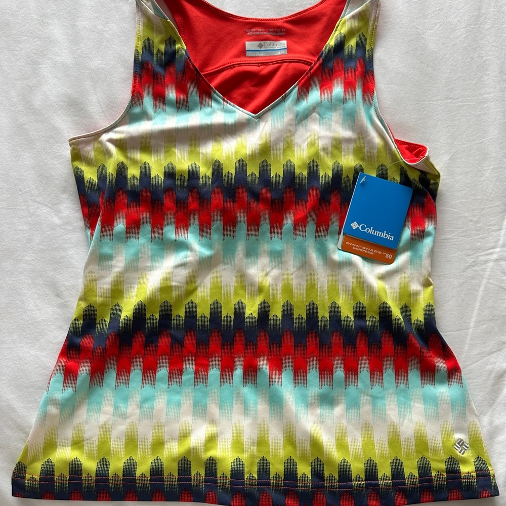 Columbia Red and Yellow Graphic Sleeveless Tank Top